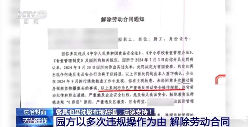 一名厨工在幼儿园洗碗池里洗墩布被辞退法院：支持！儿童安全重于一切(图1)